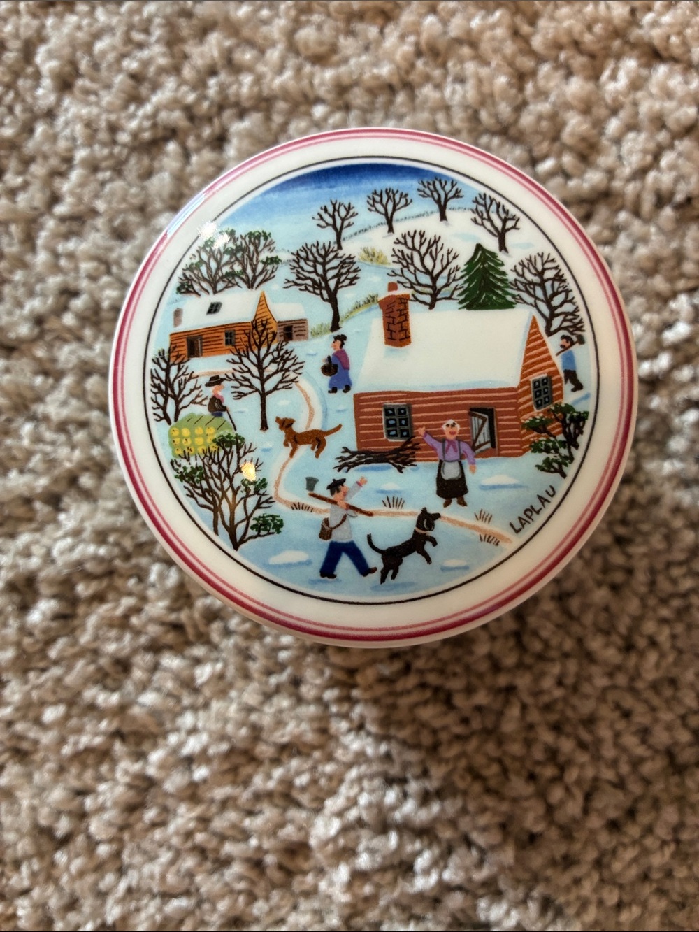 Hand-Painted Winter Scene Decorative Trinket Box - White and Brown